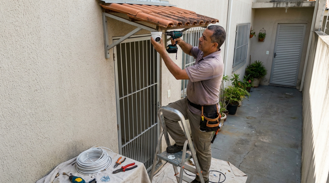 Eletricista instalando cameras de seguranca em Vila Velha‑ES