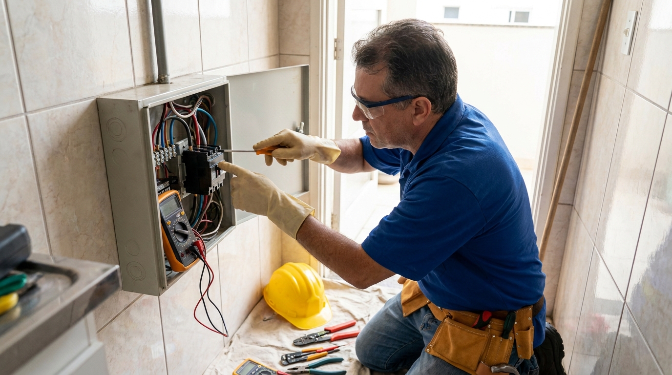Eletricista instalando disjuntor em Vila Velha‑ES